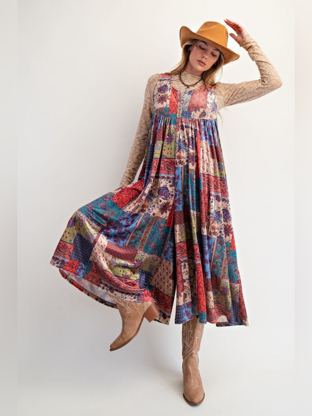 D1 New Easel Patchwork Wide Leg Overall